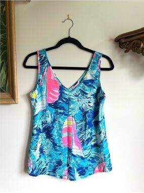 Lilly Pulitzer Gigi Tank Hey Bay Bay Sailboat Print Sleeveless Womens Small